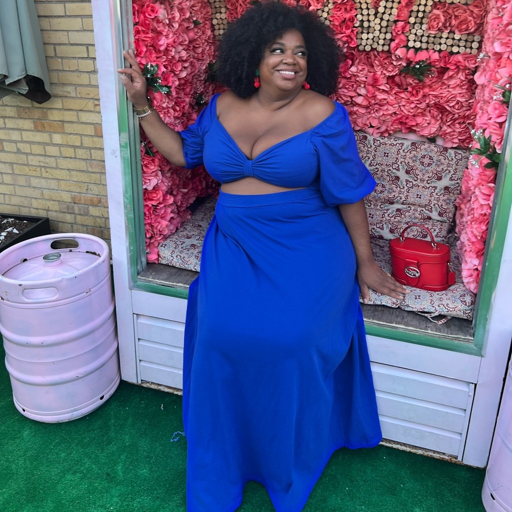 Rebdolls "You Got It Babe" Puff Sleeve Skater Maxi Dress- Royal Blue